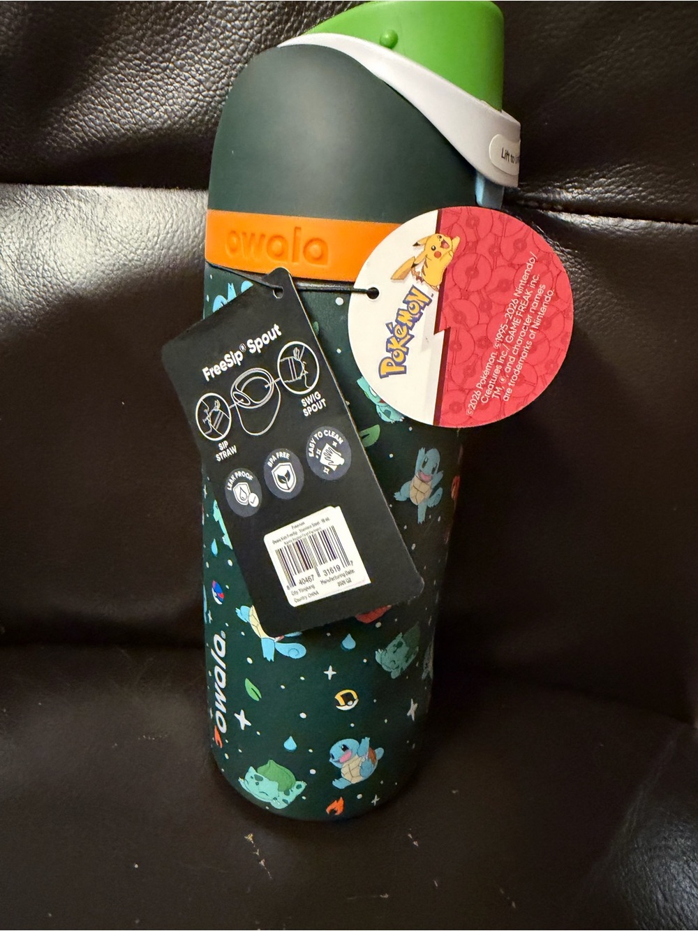 Owala Kids Pokémon Water Bottle in Dark Green with Orange Accent